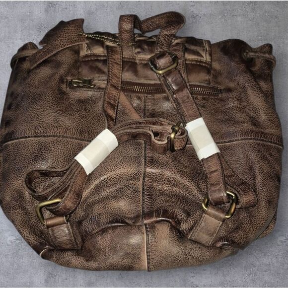 Sirimiri Leather Brown Backpack Distressed BOHO Look Tassels Cotton Lining Nwt main image 7